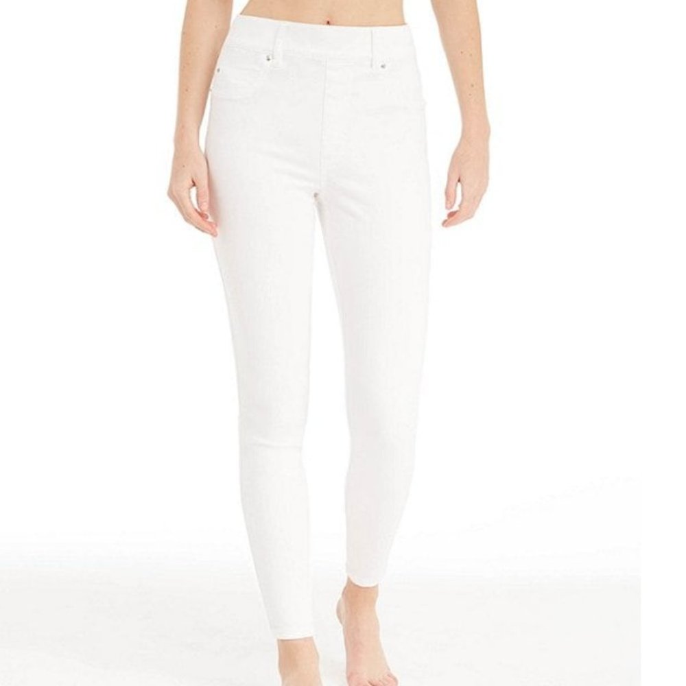 SPANX White Stretch Denim Jeans- Style 20271T- Size Medium- Tall Ankle Length